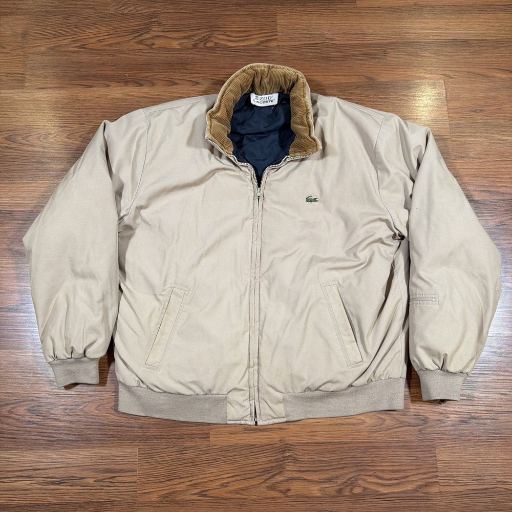 80's Vtg IZOD Lacoste Bomber Jacket Men's XL Quilted Down Corduroy Collar